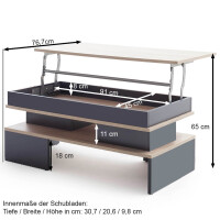 Couchtisch höhenverstellbar - Wohnzimmertisch mit Stauraum VINZ verschiedene Farben