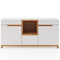 Sideboard Pontica in MDF weiß lackiert Gestell in Eiche massiv und Eichenfurnier